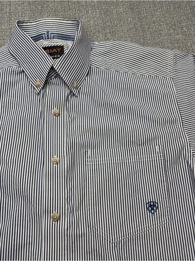 Ariat Pro Series Mens M Blue & White Striped Button Down Western Shirt
